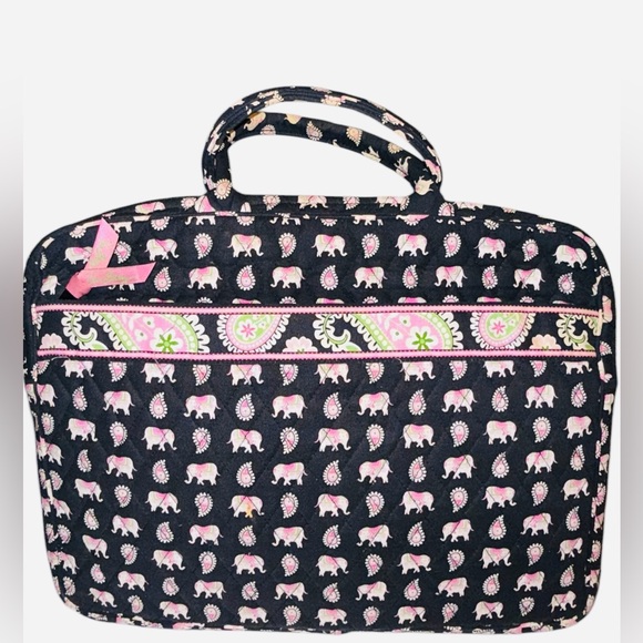 VERA BRADLEY 2pc Set - Quilted Pink Elephants Shoulder Bag and Laptop Case - EUC - Picture 4 of 6